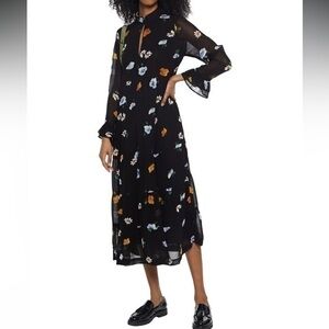 Ganni Kate tiered floral print chiffon midi Dress Size 38